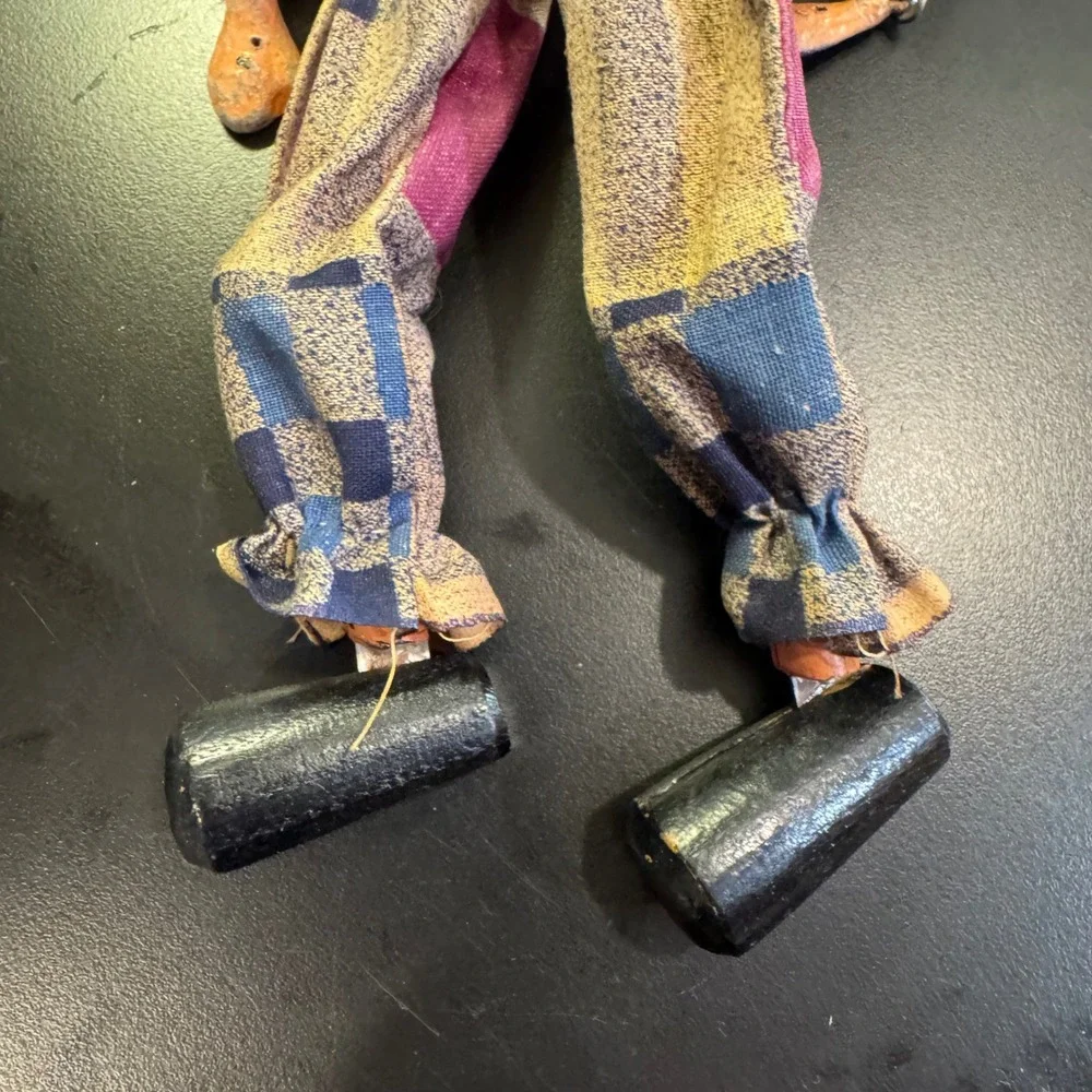 Vintage Marionette Puppet Toy 13in Multicolor Patchwork Jester Hand Painted Wood
